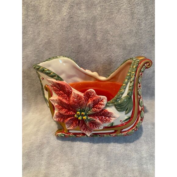 Fitz & Floyd Candle Sleigh "For All Seasons" Christmas Holiday Decor Poinsettia - Picture 11 of 12